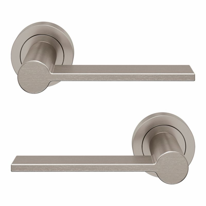 GoodHome Dot dørhåndtag med rund roset i satin-nikkel