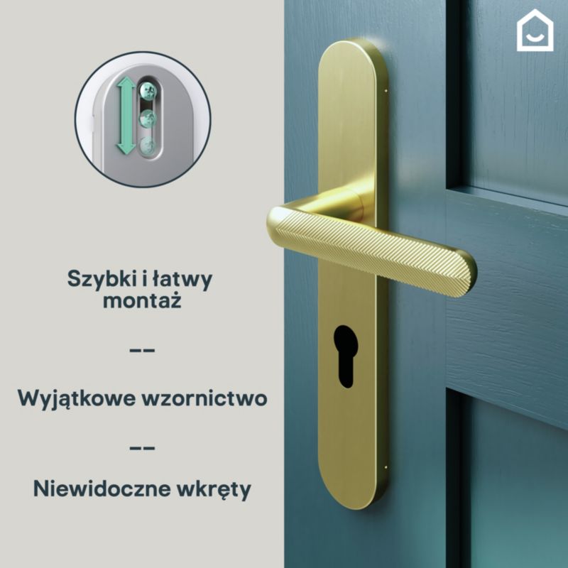 GoodHome Feather dørhåndtag med skilt og cylinderlås i børstet messing