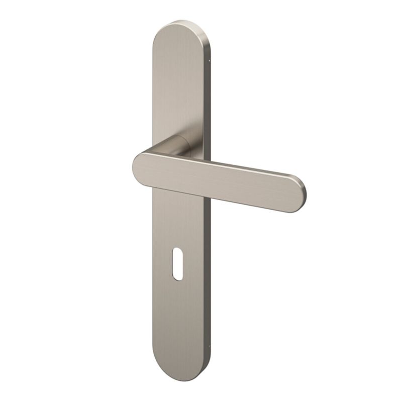 GoodHome Minimal dørhåndtag med nøgleskilt i satin‑nikkel