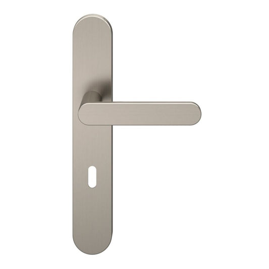 GoodHome Minimal dørhåndtag med nøgleskilt i satin‑nikkel