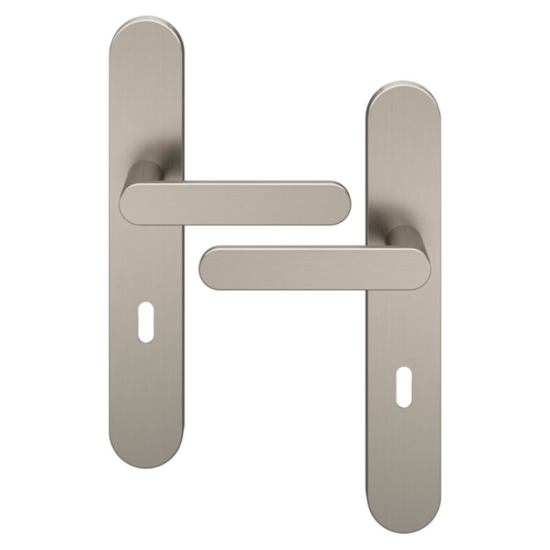 GoodHome Minimal dørhåndtag med nøgleskilt i satin‑nikkel