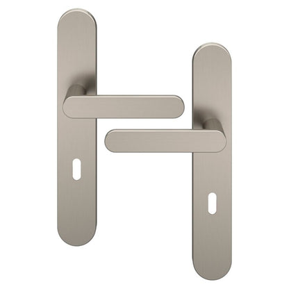 GoodHome Minimal dørhåndtag med nøgleskilt i satin‑nikkel