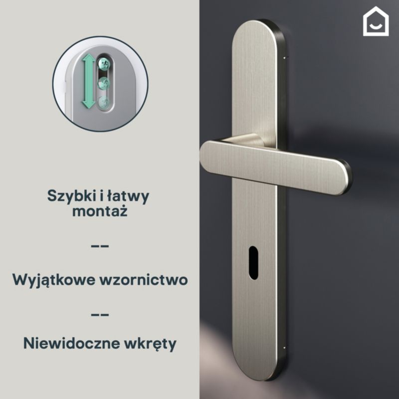 GoodHome Minimal dørhåndtag med nøgleskilt i satin‑nikkel