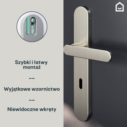 GoodHome Minimal dørhåndtag med nøgleskilt i satin‑nikkel