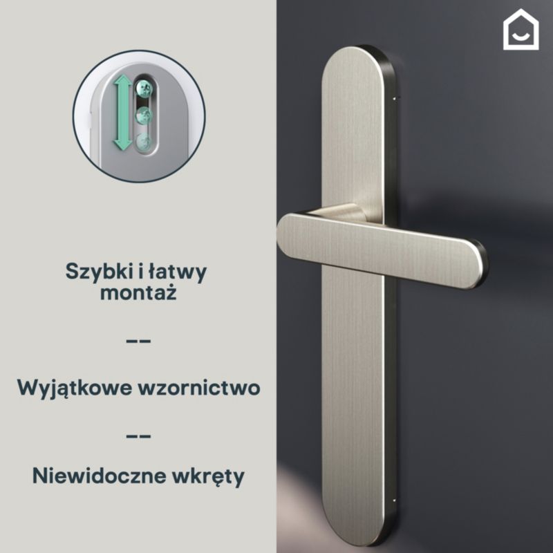 GoodHome Minimal dørhåndtag med skilt i satin-nikkel