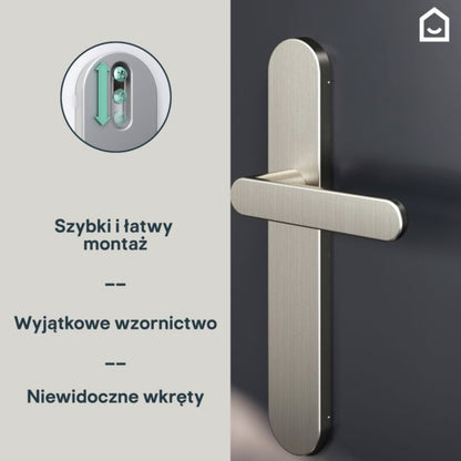 GoodHome Minimal dørhåndtag med skilt i satin-nikkel