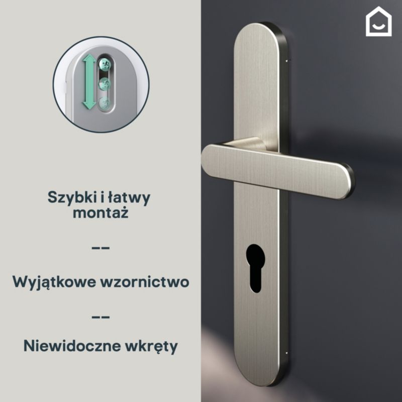 GoodHome Minimal dørgreb med skilt og nøglehul i satin‑nikkel