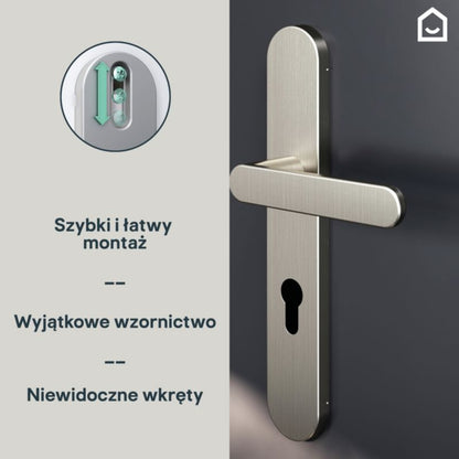 GoodHome Minimal dørgreb med skilt og nøglehul i satin‑nikkel