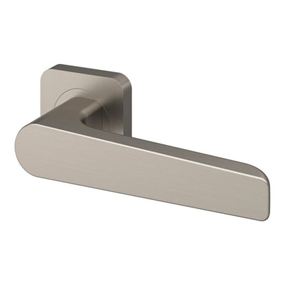 GoodHome Robust dørhåndtag med kvadratisk roset i satin-nikkel