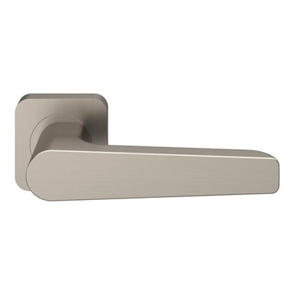 GoodHome Robust dørhåndtag med kvadratisk roset i satin-nikkel