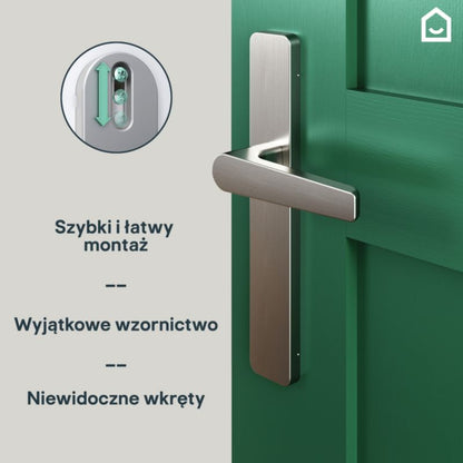 GoodHome Robust dørhåndtag med skilt i satin-nikkel