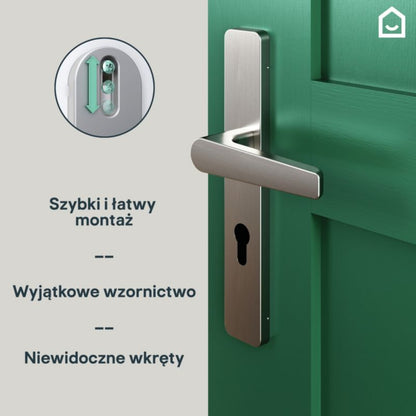 GoodHome Robust dørgreb med skilt og nøglehul i satin-nikkel