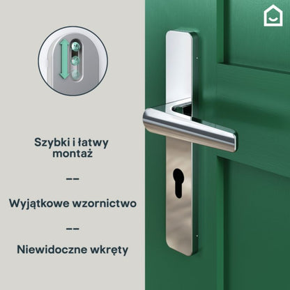 GoodHome Robust dørhåndtag med poleret kromskilt og cylinderindlæg