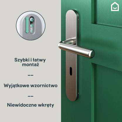 GoodHome Solid dørhåndtag med nøgleskilt i satin-nikkel