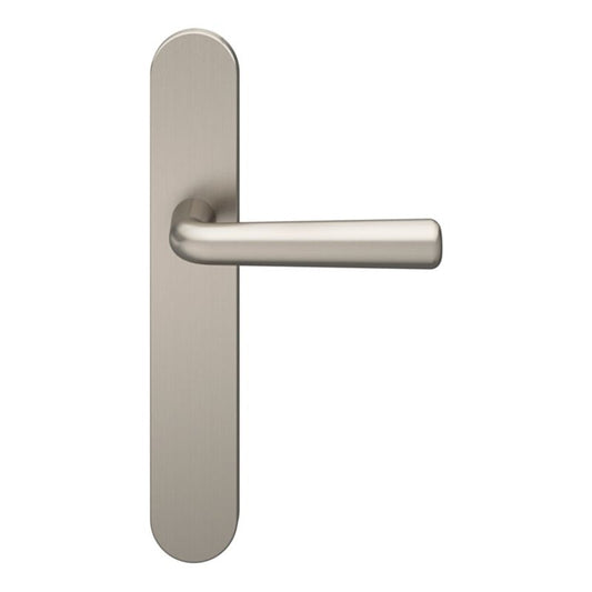 GoodHome Solid dørhåndtag med roset i satin‑nikkel