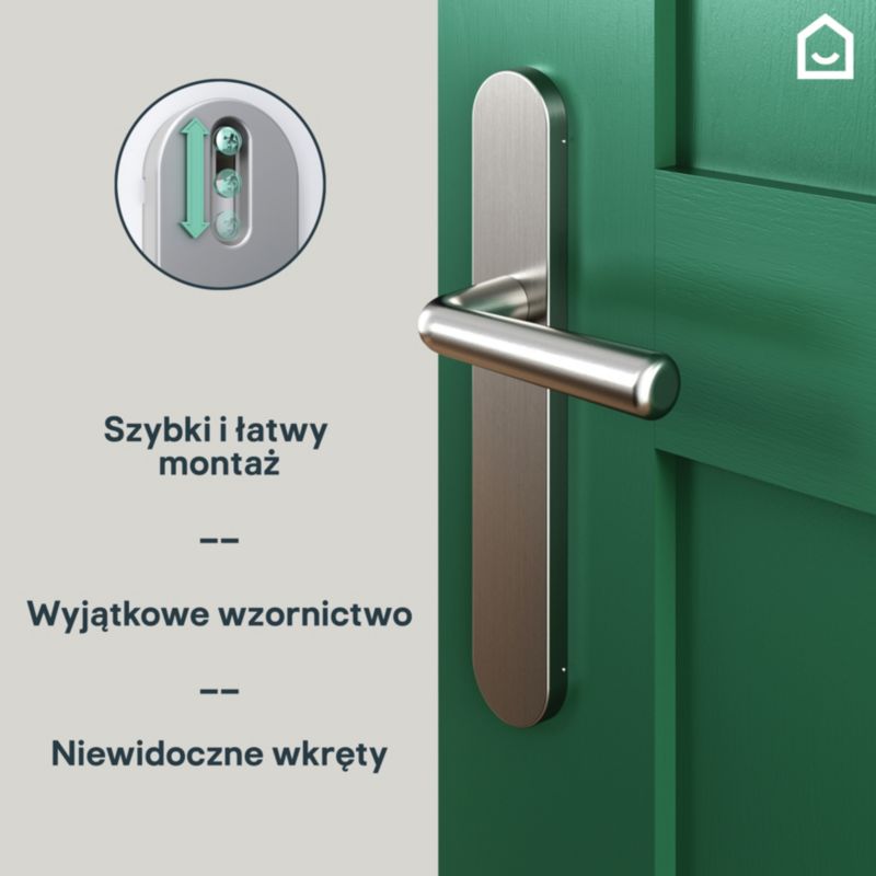 GoodHome Solid dørhåndtag med roset i satin‑nikkel