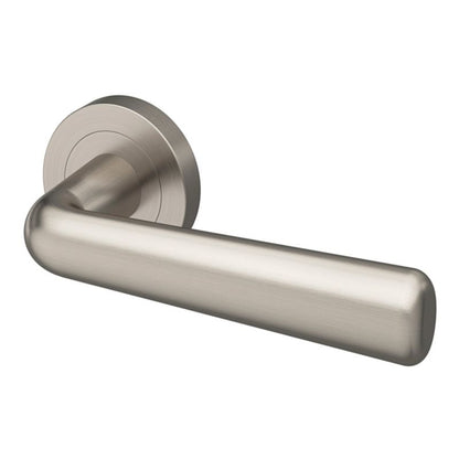 GoodHome Solid dørhåndtag med rund roset i satin-nikkel