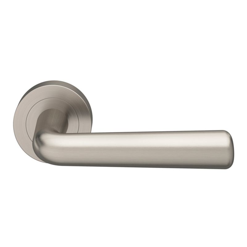 GoodHome Solid dørhåndtag med rund roset i satin-nikkel