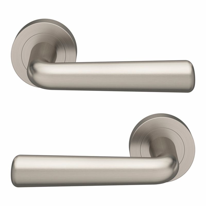 GoodHome Solid dørhåndtag med rund roset i satin-nikkel