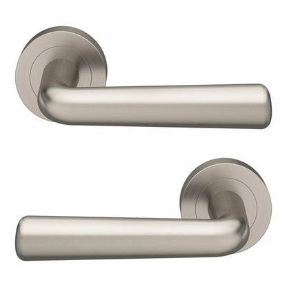 GoodHome Solid dørhåndtag med rund roset i satin-nikkel