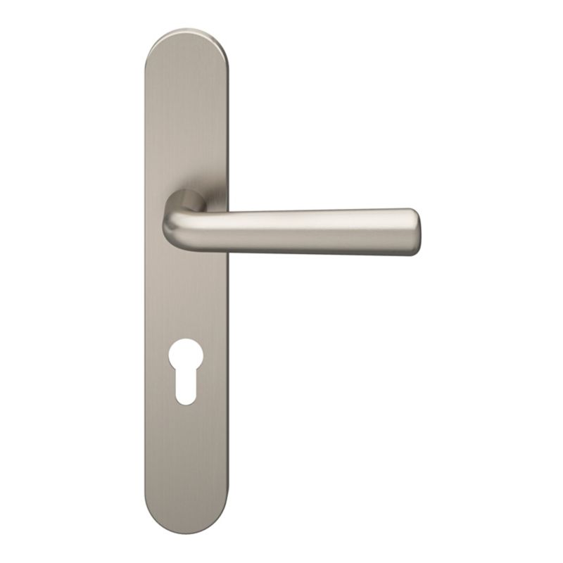 GoodHome Solid dørhåndtag med roset og nøglehul, satin-nikkel