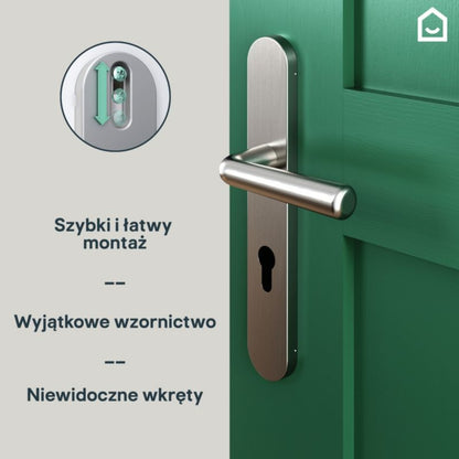 GoodHome Solid dørhåndtag med roset og nøglehul, satin-nikkel