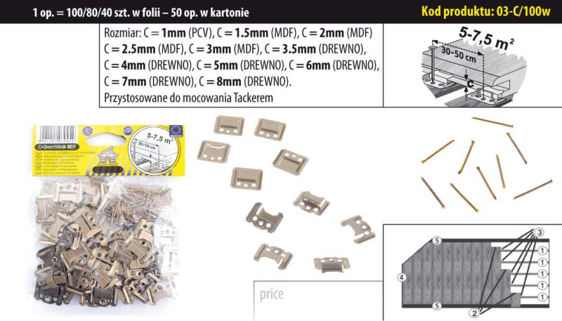 Monteringsklips Sezamstyl C2 100 stk.