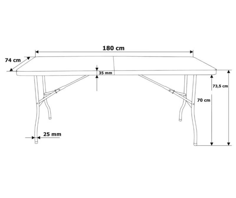 Klapbord 180x74 cm Sort Kuffertfunktion