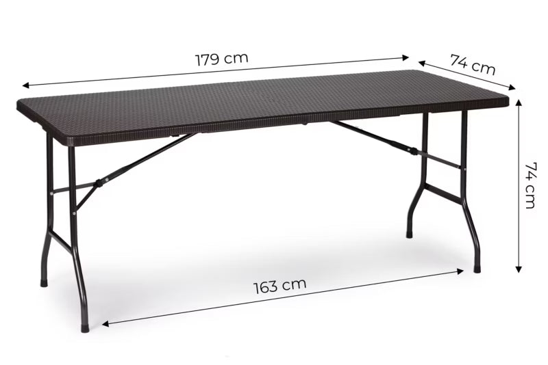 Klapbord 180x75 cm Sort Rattan RZK-180B