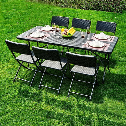 Klapbord 180x75 cm Sort Rattan RZK-180B