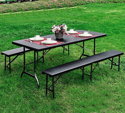 Klapbord 180x75 cm Sort Rattan RZK-180B