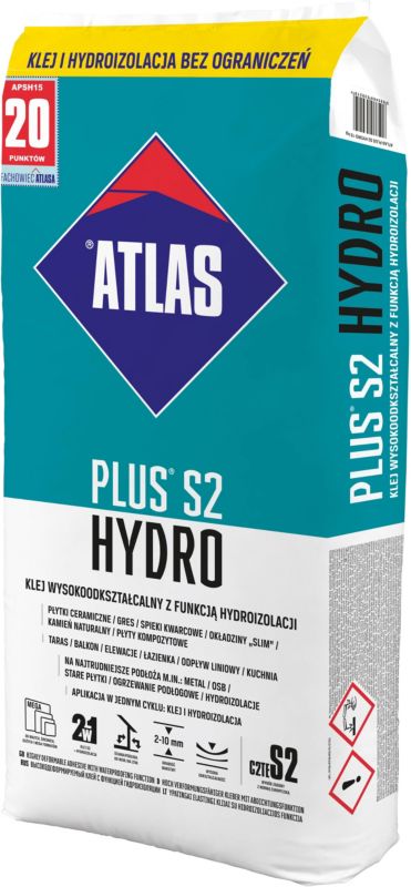 Atlas Plus S2 Hydro fliseklæber til glaserede fliser og terrakotta 15 kg
