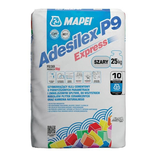Fleksibelt hurtigtørrende Mapei Adesilex P9 Express klæbemiddel 25 kg