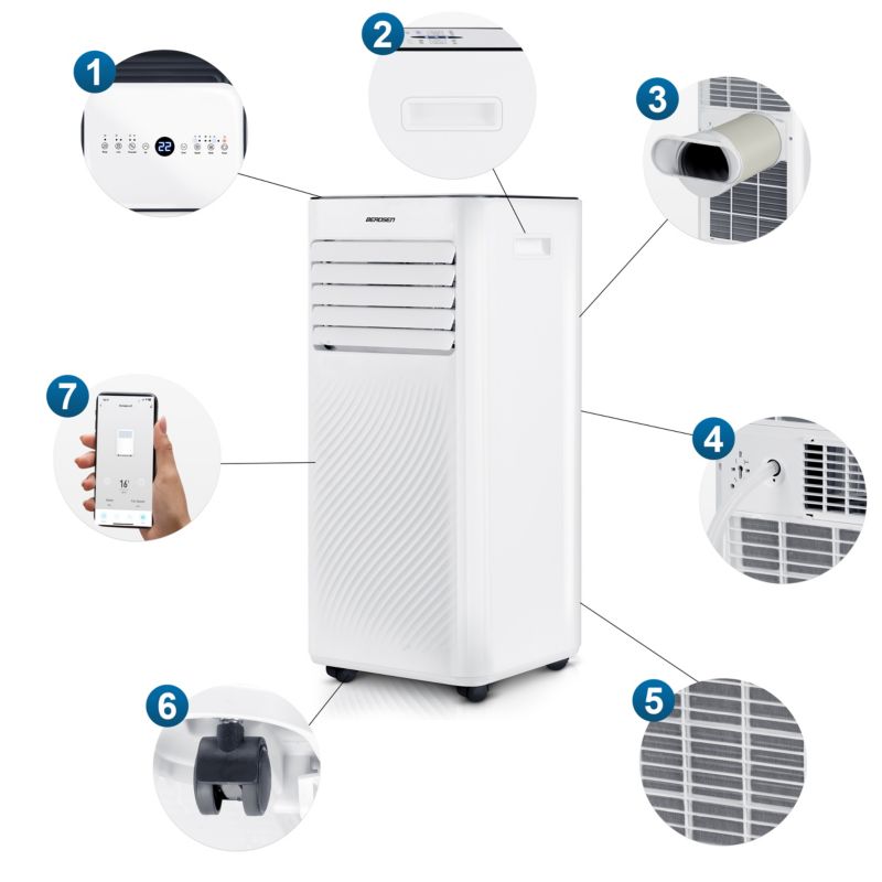 Berdsen BD-582 bærbar klimaanlæg og affugter 2,6 kW 24 l/24 t 9000 BTU WiFi 1 stk.