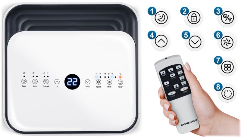 Berdsen BD-582 bærbar klimaanlæg og affugter 2,6 kW 24 l/24 t 9000 BTU WiFi 1 stk.