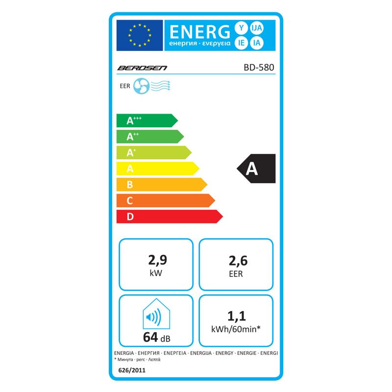 Berdsen bærbar klimaanlæg med affugter 26 l/24 t WiFi Tuya Smart 10000 BTU 1 stk.