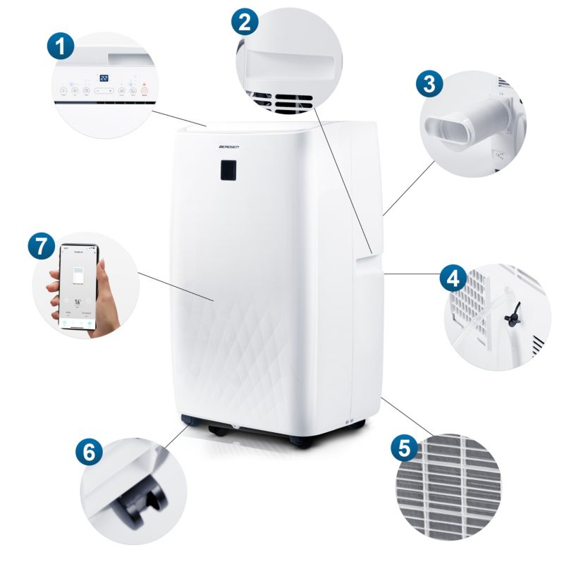 Berdsen bærbar aircondition med affugter og varmefunktion 4 kW 34 l/24 t 14000 BTU WiFi 1 stk.