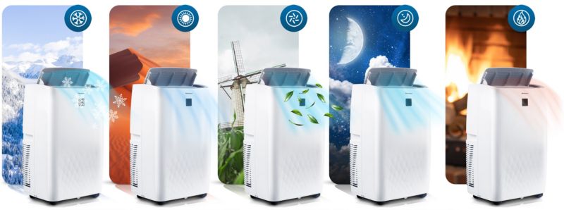 Berdsen bærbar aircondition med affugter og varmefunktion 4 kW 34 l/24 t 14000 BTU WiFi 1 stk.