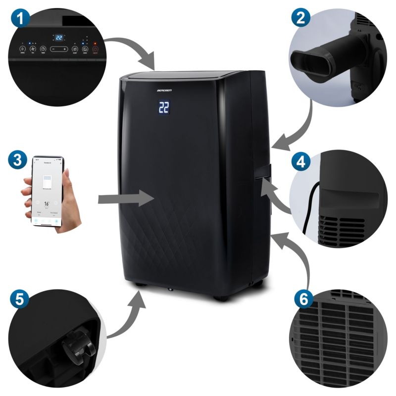 Bærbar klimaanlæg Berdsen med varmefunktion 4 kW, affugter 36 l/24 t, 14000 BTU, WiFi, 1 stk