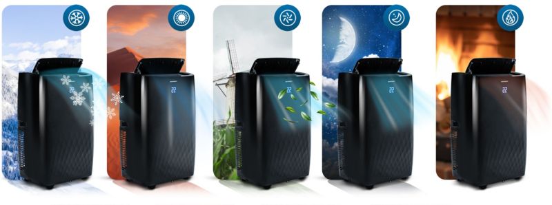 Bærbar klimaanlæg Berdsen med varmefunktion 4 kW, affugter 36 l/24 t, 14000 BTU, WiFi, 1 stk