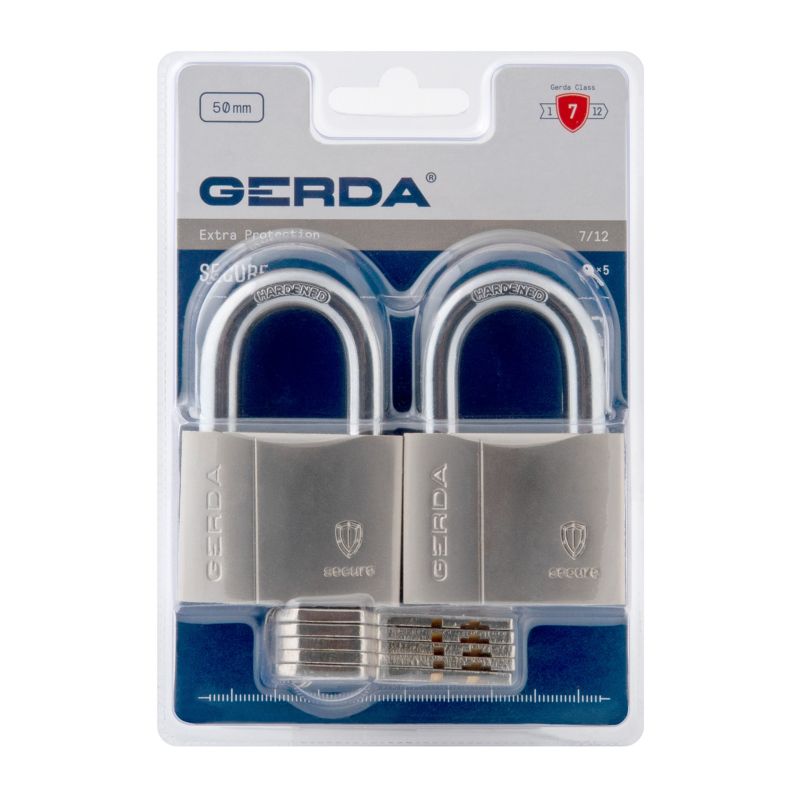 Gerda S50 hængelås i messing, sæt med 2