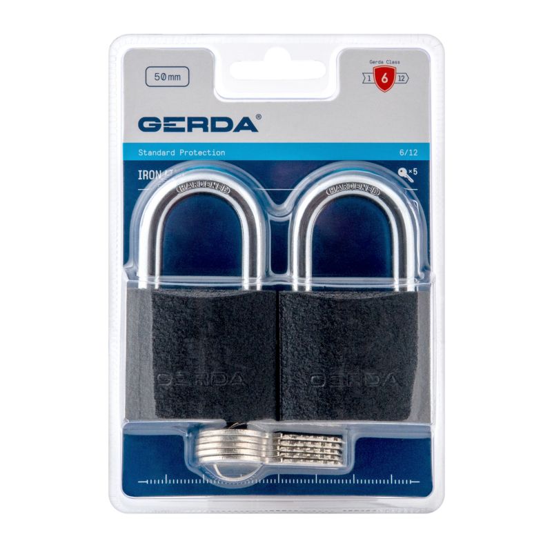 Gerda S50 støbejerns bøjlelås i dobbeltpakke