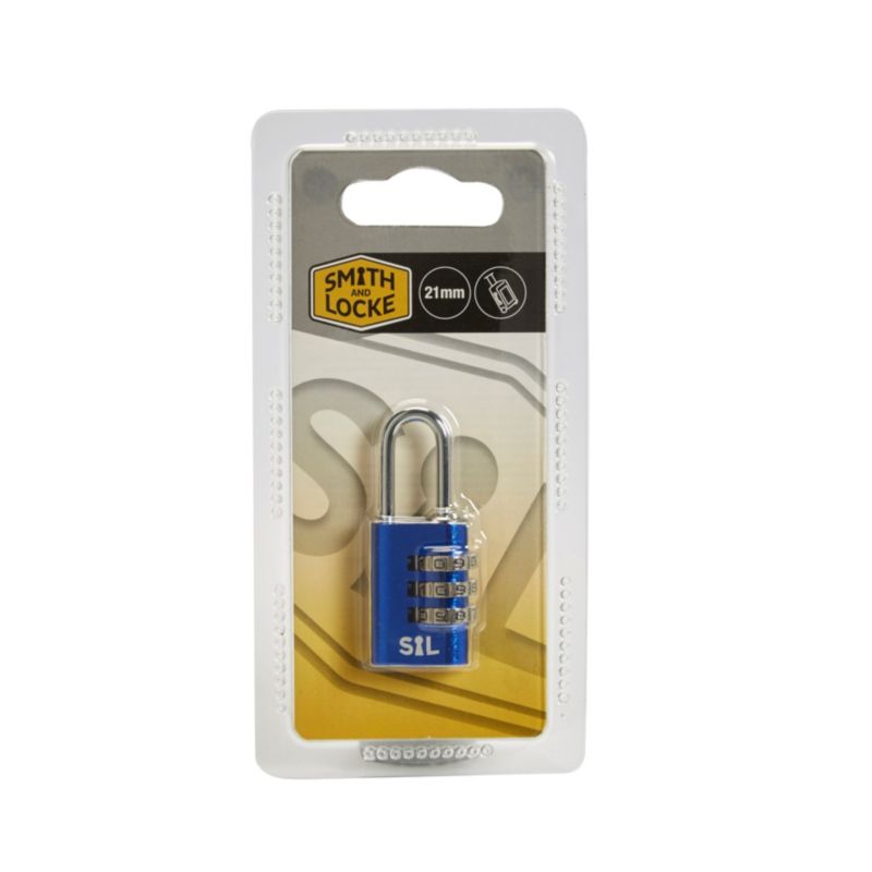 Smith & Locke kombinationslås i aluminium 21 mm blå