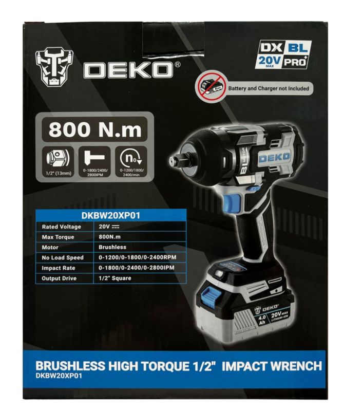 DEKO akku slagnøgle uden kul 800 Nm 20 V 1 stk.