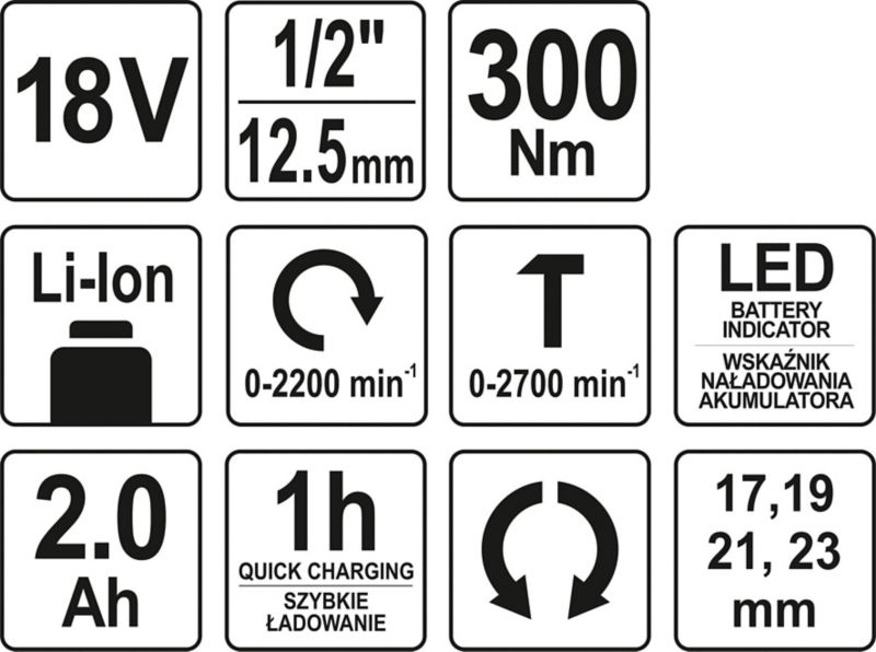 Yato 18 V slagmomentnøgle 1/2" 300 Nm