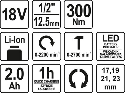 Yato 18 V slagmomentnøgle 1/2" 300 Nm