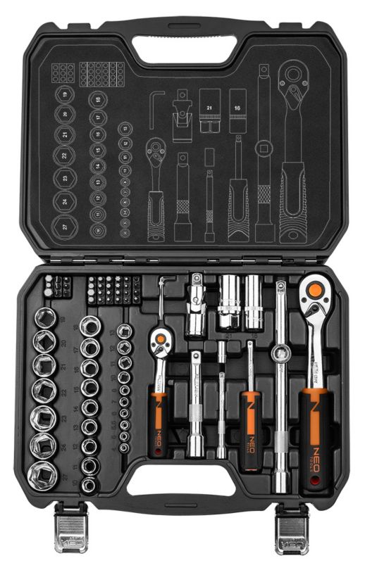 NEO TOOLS topnøglesæt 1/2" og 1/4", 73 dele, 1 sæt