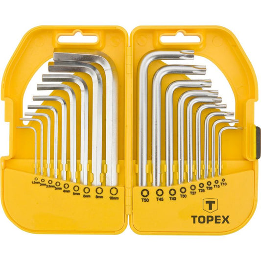 TOPEX korte sekskant- og Torx-nøgler T10 - T50 i sølv, 1 sæt