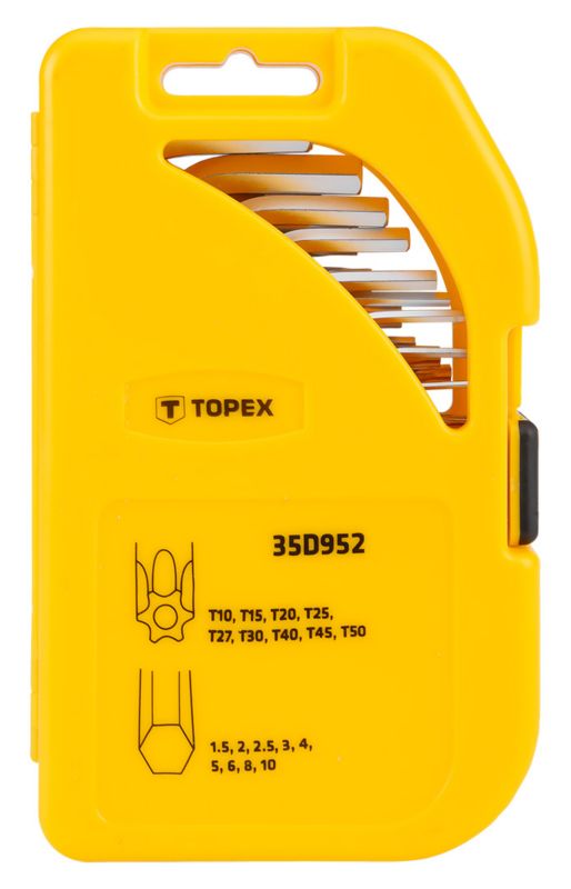 TOPEX korte sekskant- og Torx-nøgler T10 - T50 i sølv, 1 sæt