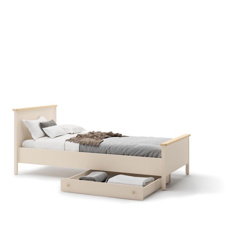 Seng Bettso Story 90 cm med Madras og 2 Skuffer Sandbeige